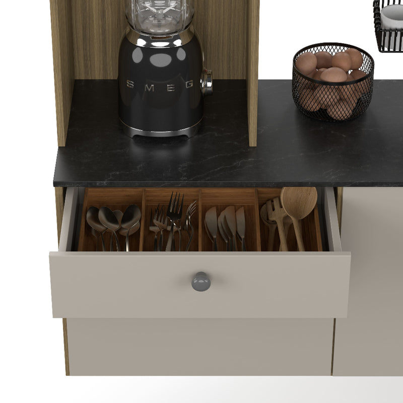 Kit Armário Para Cozinha Suspensa E Compacta Com Bancada Multiuso 4 Portas E 1 Gaveta