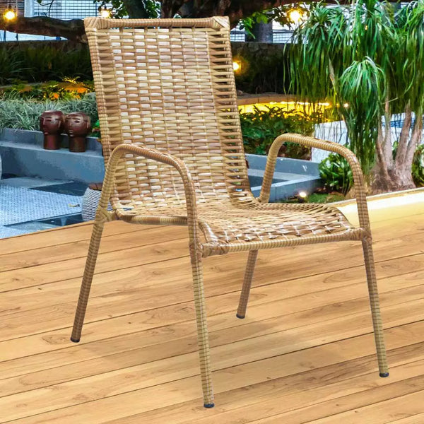 Cadeira De Jardim Junco Fibra Sintética Vime Estrutura Aço Area Lazer Externa Sacada