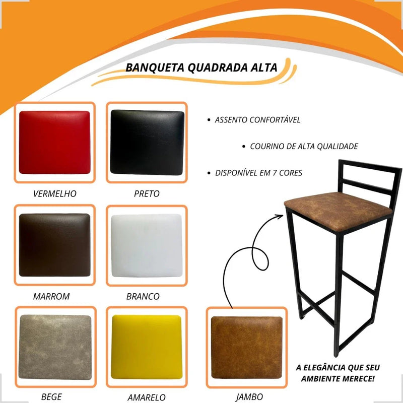 Kit 2 Banqueta Alta/Baixa Quadrada Estilo Industrial Banco Casa Balcão Cozinha Mesa Promoção