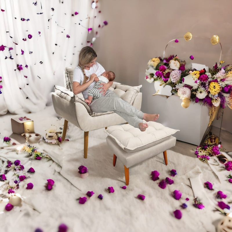 Poltrona Para Amamentação - Poltrona Decorativa -  Poltrona com Puff - Poltrona Para Sala De Estar