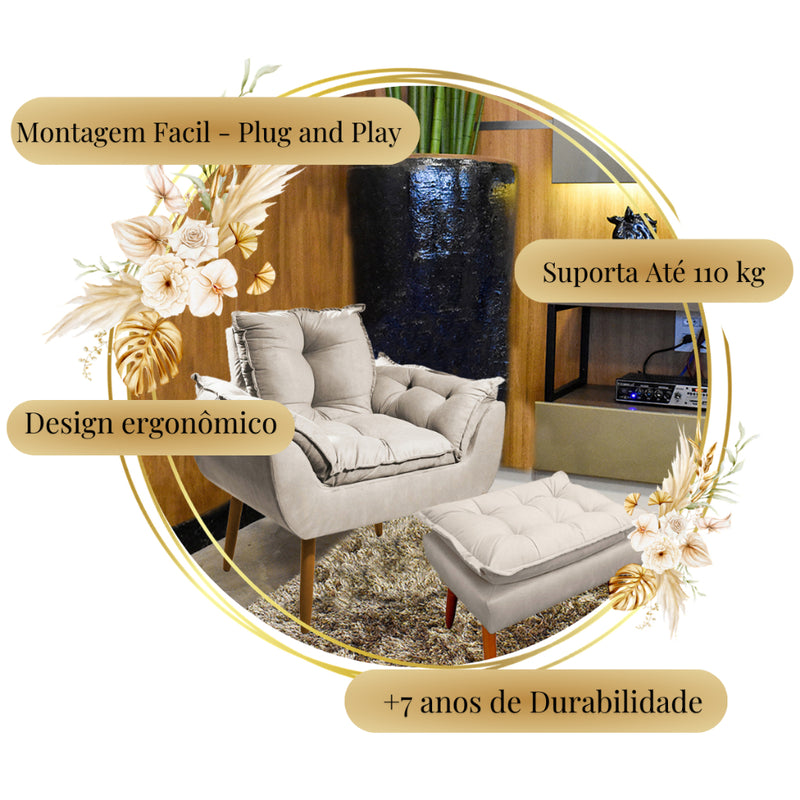 Poltrona Para Amamentação - Poltrona Decorativa -  Poltrona com Puff - Poltrona Para Sala De Estar