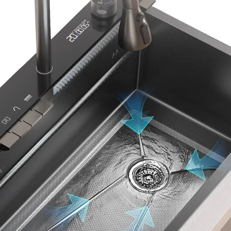 Cuba Black Premium Gourmet 7 em 1 – Com Cascata, Torneira, Lavador de Copos e Acessórios em Aço Inox 304 | 75x45cm