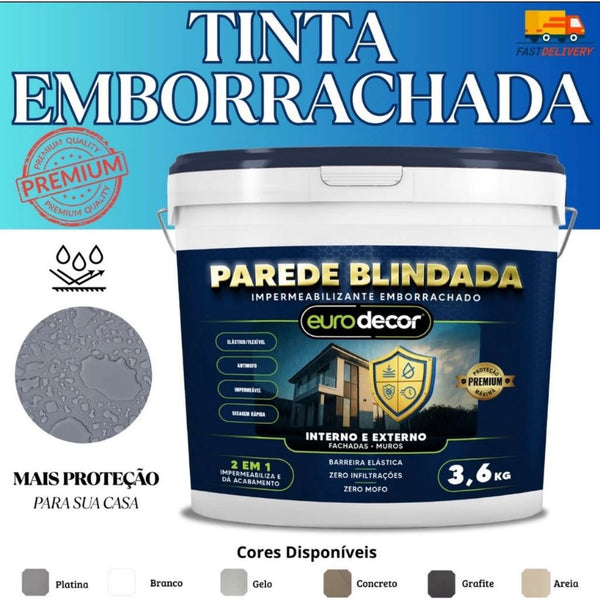 Super Tinta Emborrachada 3.6KG Barreira Elástica Zero Infiltrações Parede Blindada 3.6KG Ou 1KG