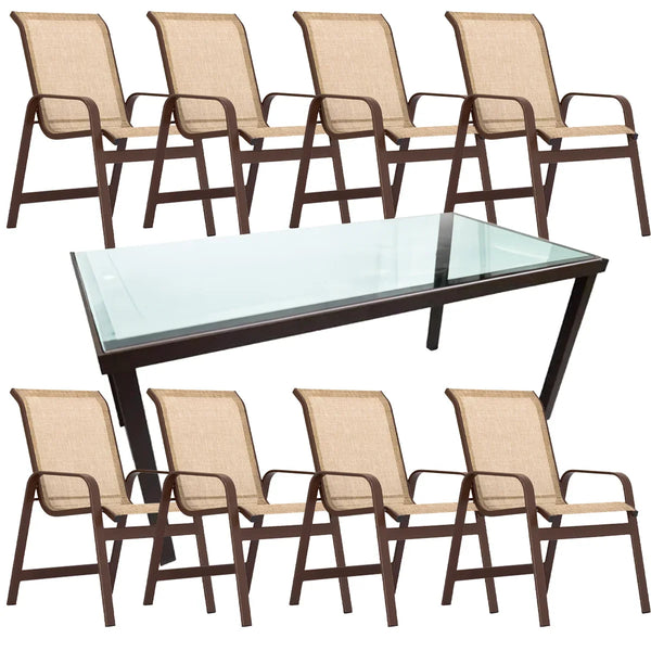 Conjunto de Mesa de Vidro + 8 Cadeiras