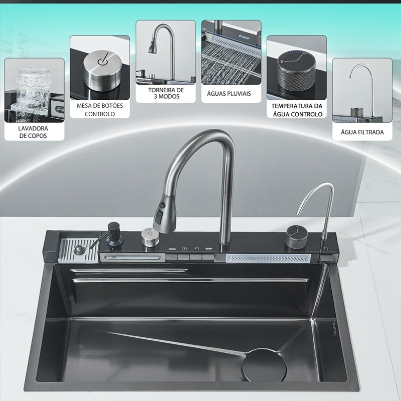 Cuba Cozinha Gourmet Luxo Aço Inox Pia De Cozinha Com Acessórios e Conjunto De Torneiras 81X50X27cm