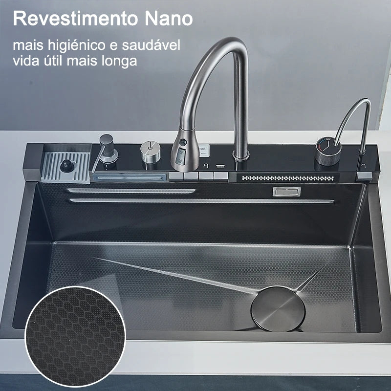 Cuba Cozinha Gourmet Luxo Aço Inox Pia De Cozinha Com Acessórios e Conjunto De Torneiras 81X50X27cm