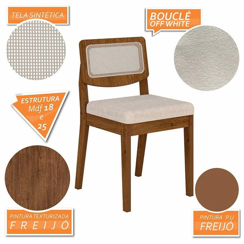 Kit 4 Cadeiras Sextavada Bari Freijó/bouclé Off White - M. Arapongas