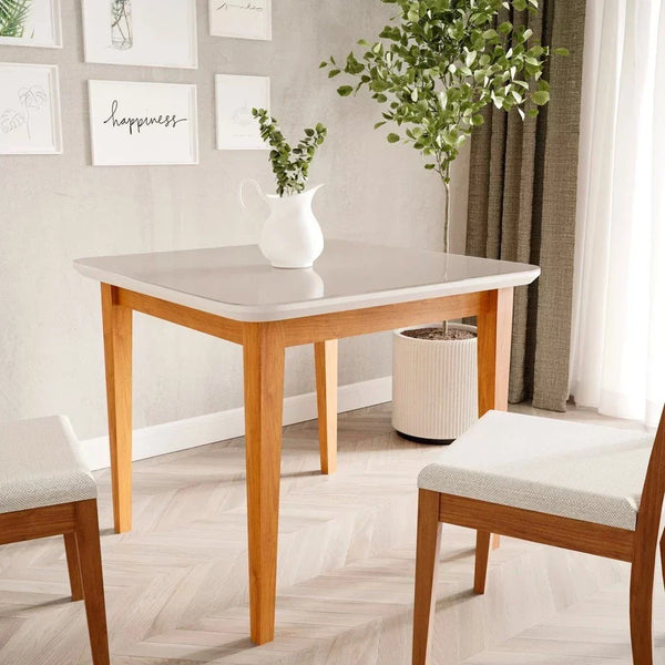 Mesa de Jantar Quadrada 4 Lugares 95cm Tampo MDF e Vidro Tangará CabeCasa MadeiraMadeira Caramelo/Off White