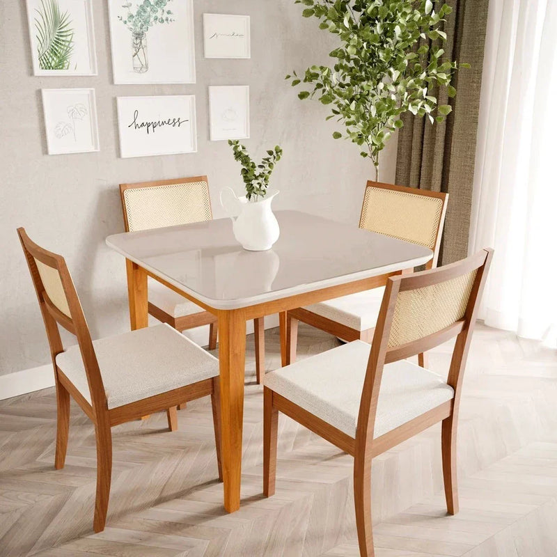 Mesa de Jantar Quadrada 4 Lugares 95cm Tampo MDF e Vidro Tangará CabeCasa MadeiraMadeira Caramelo/Off White