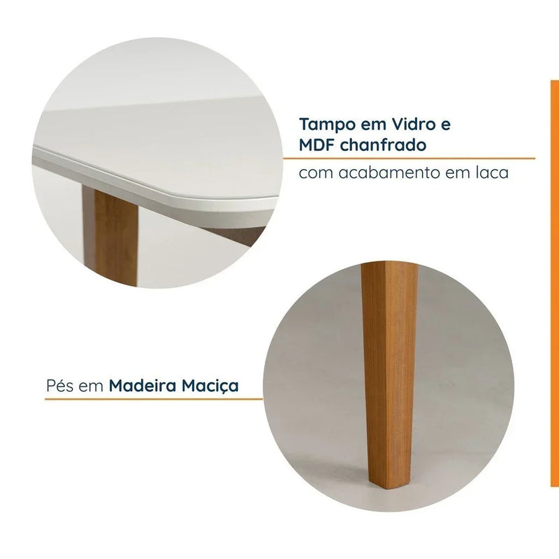 Mesa de Jantar Quadrada 4 Lugares 95cm Tampo MDF e Vidro Tangará CabeCasa MadeiraMadeira Caramelo/Off White